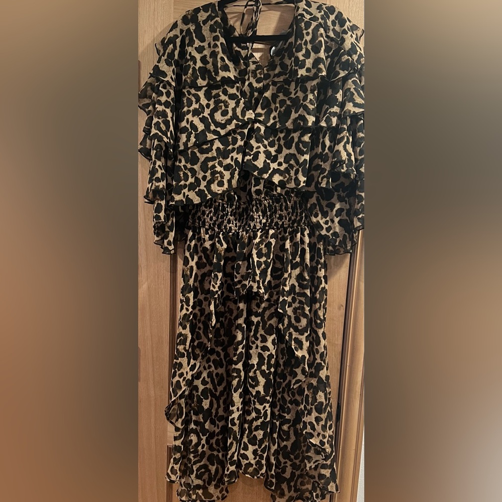 BRAND NEW Ashley Stewart Hi Low Duster Sz 14/16 SEMI SHEER Brown Animal  Print